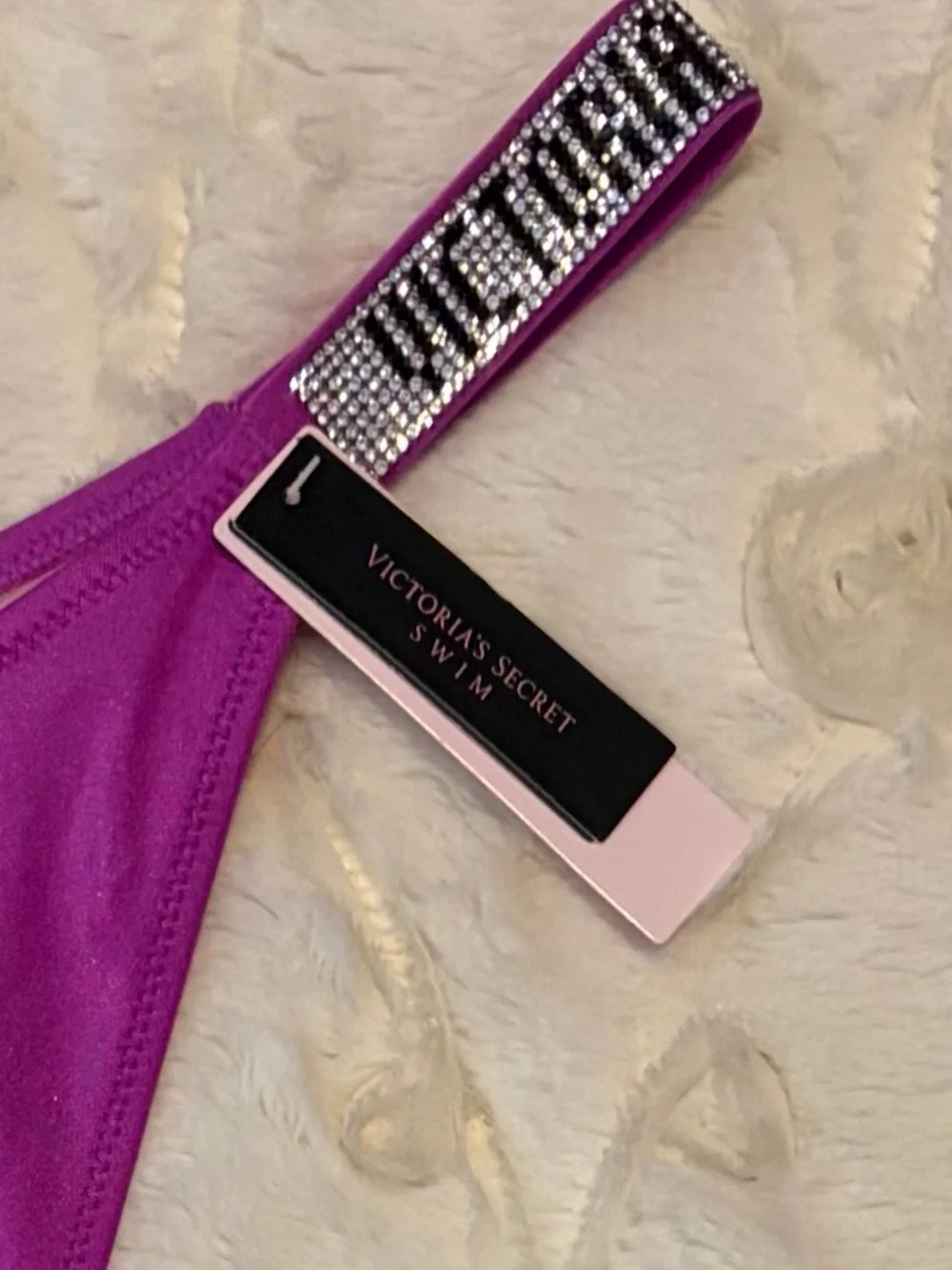 NWT 🚨 Victoria's Secret Swim Radiant Purple Satin Bikini Panty Logo Shine